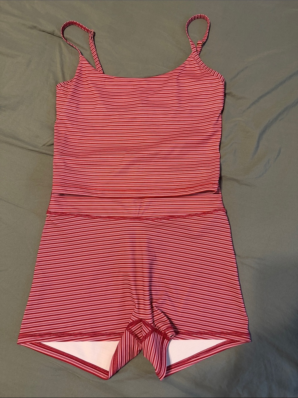 SHEIN red & White Striped matching workout set